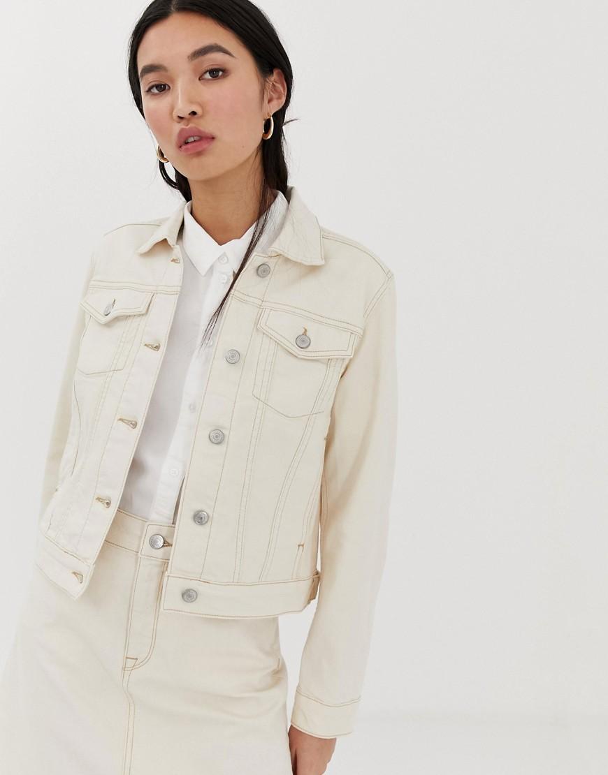 SELECTED Femme Ecru Denim Jacket With Contrast Stitching in White - Lyst