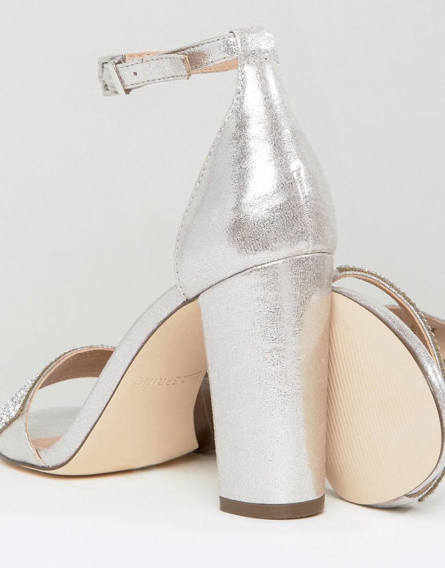 metallic silver block heels
