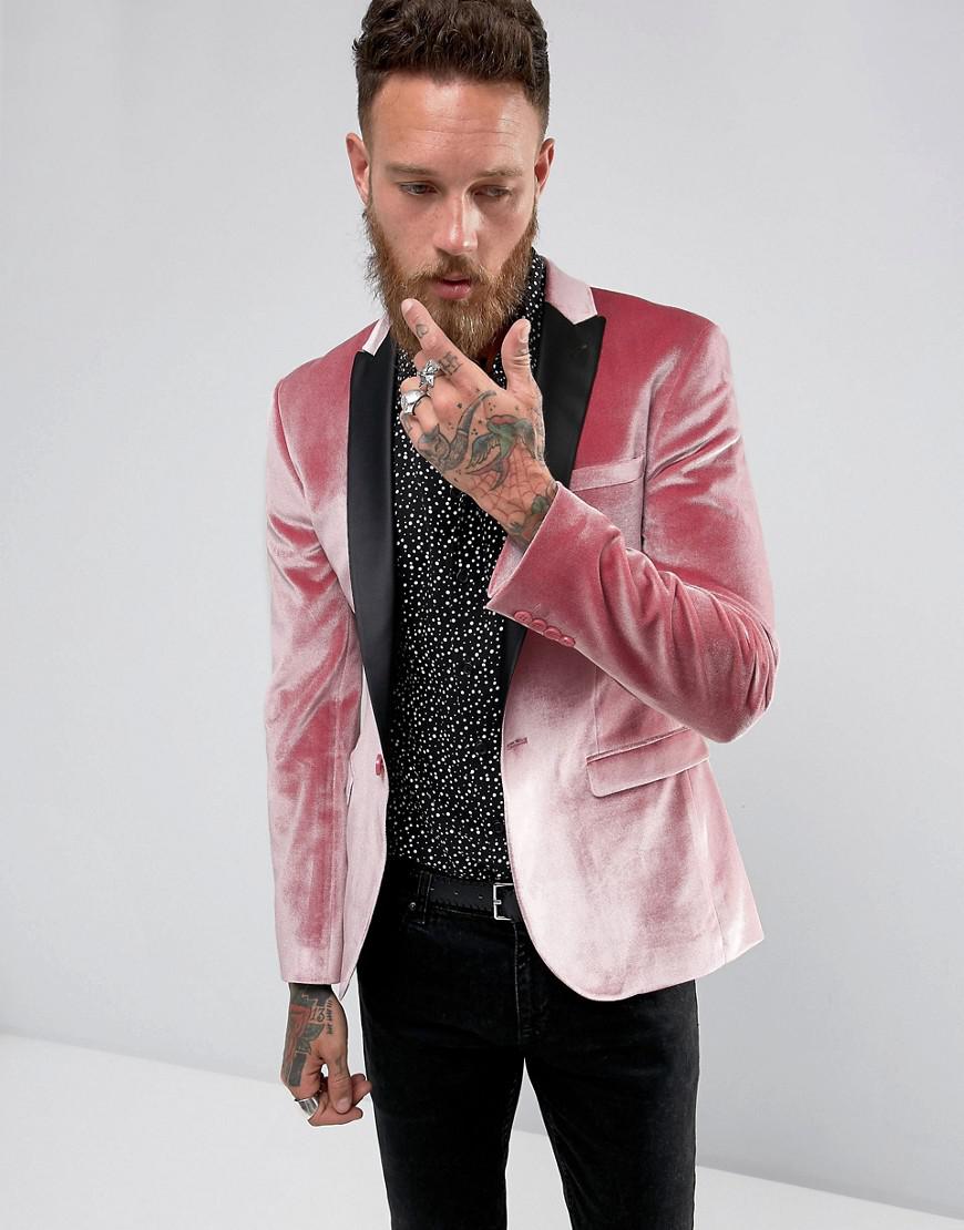 Lyst Asos Super Skinny Blazer In Pink Velvet in Pink for Men