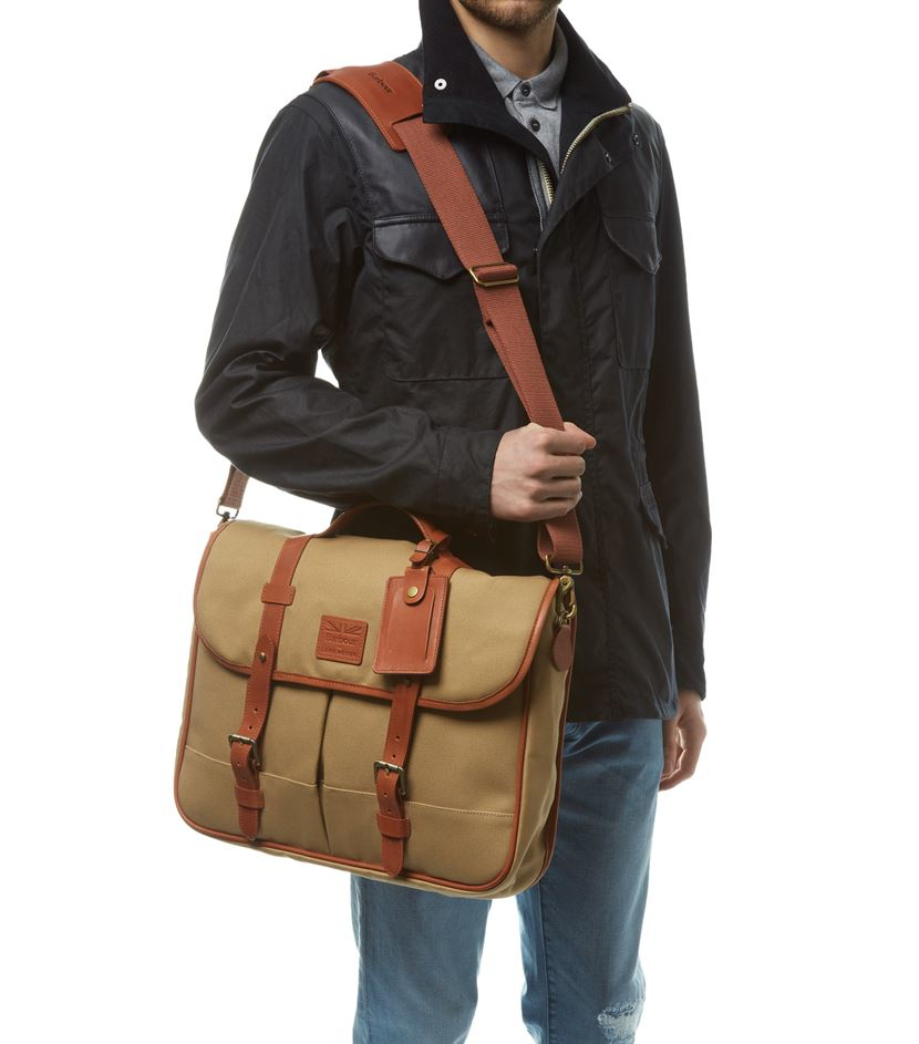 Barbour Canvas Leather Trim Messenger Bag in Natural for Men - Lyst