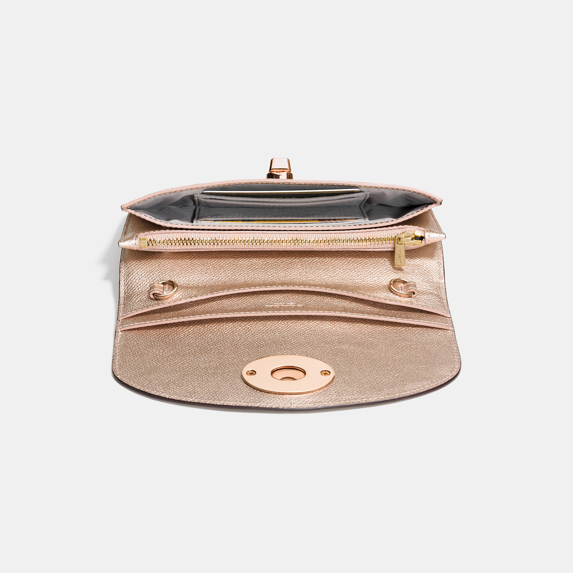 Lyst - Coach Clutch Wallet With Chain In Metallic Crossgrain Leather in Pink