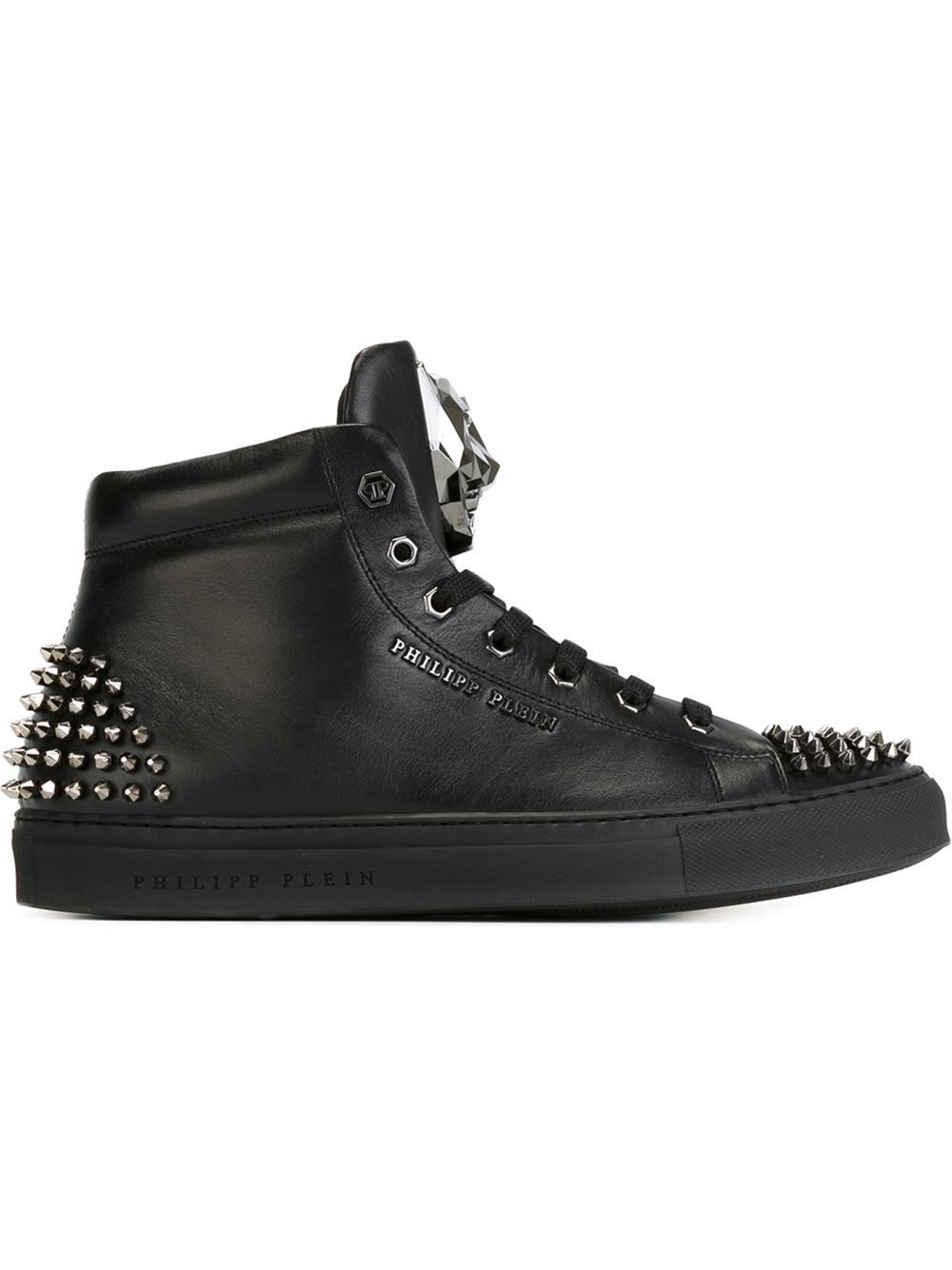 Philipp plein Spike-Studded Leather High-Top Sneakers in Black for Men ...