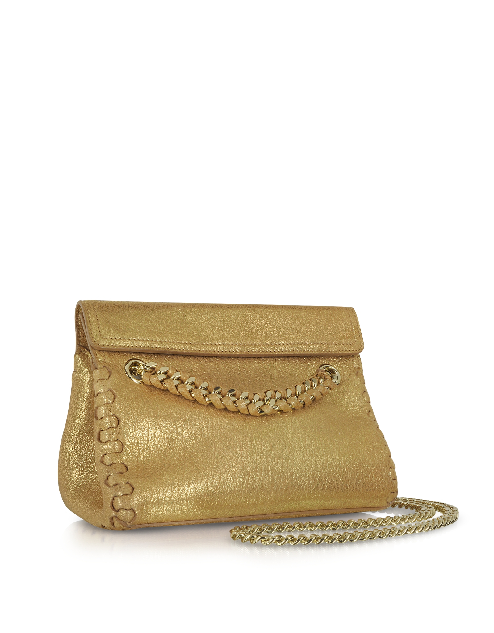 Lyst - Roberto cavalli Gold Laminated Leather Crossbody Bag W/Chain Strap in Metallic
