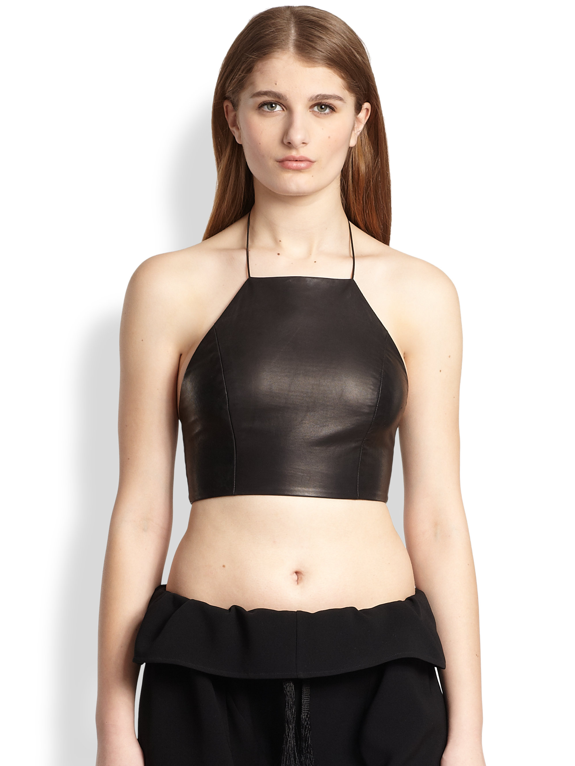 Lyst Rag And Bone Daytona Leather Halter Crop Top In Black 