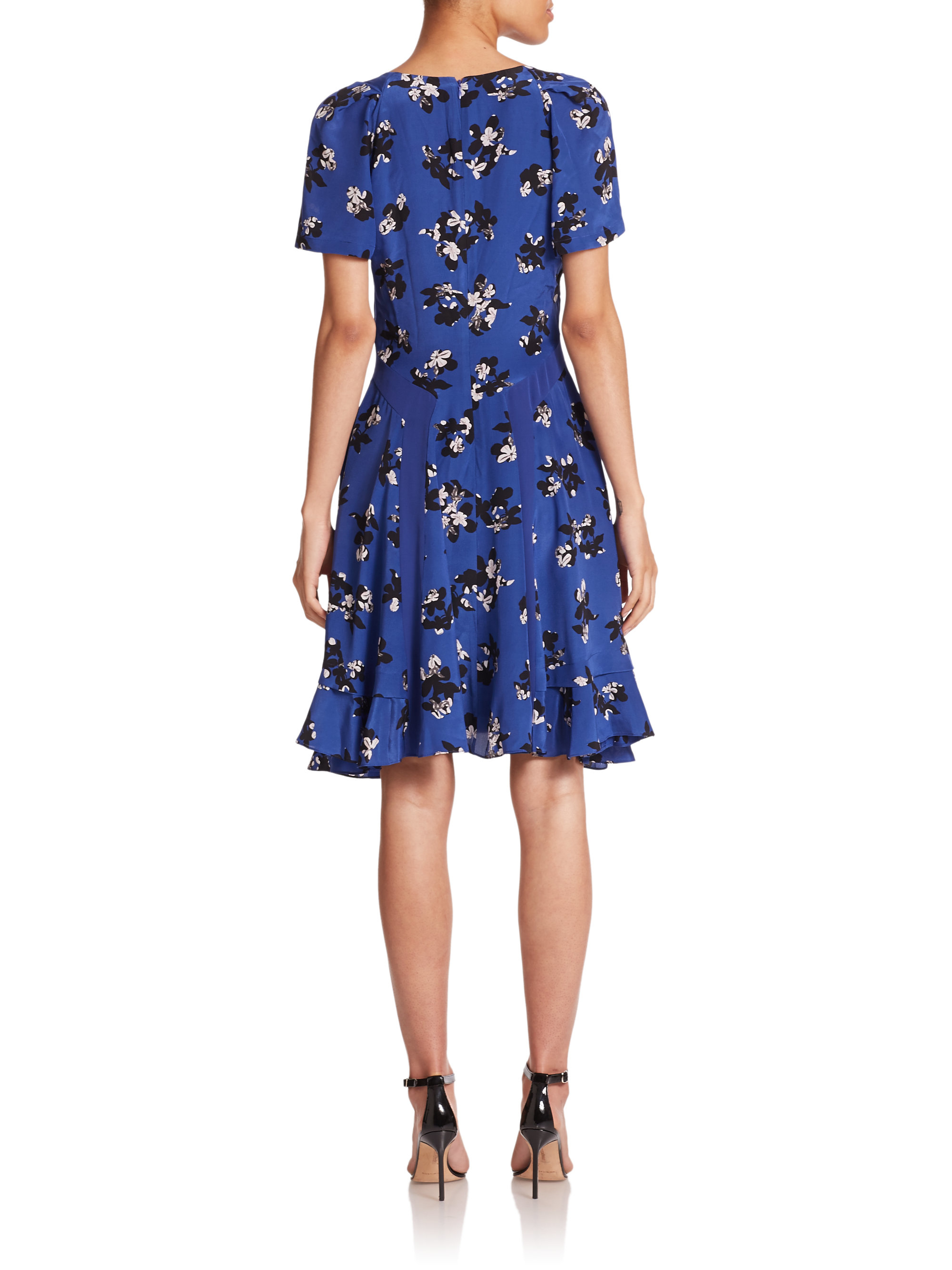 Rebecca taylor Floral-print Silk Dress in Blue | Lyst