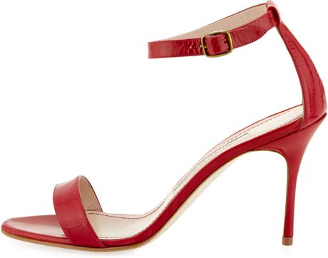 Manolo Blahnik Chaos Patent Anklestrap Sandal Red in Red (RASPBERRY) | Lyst