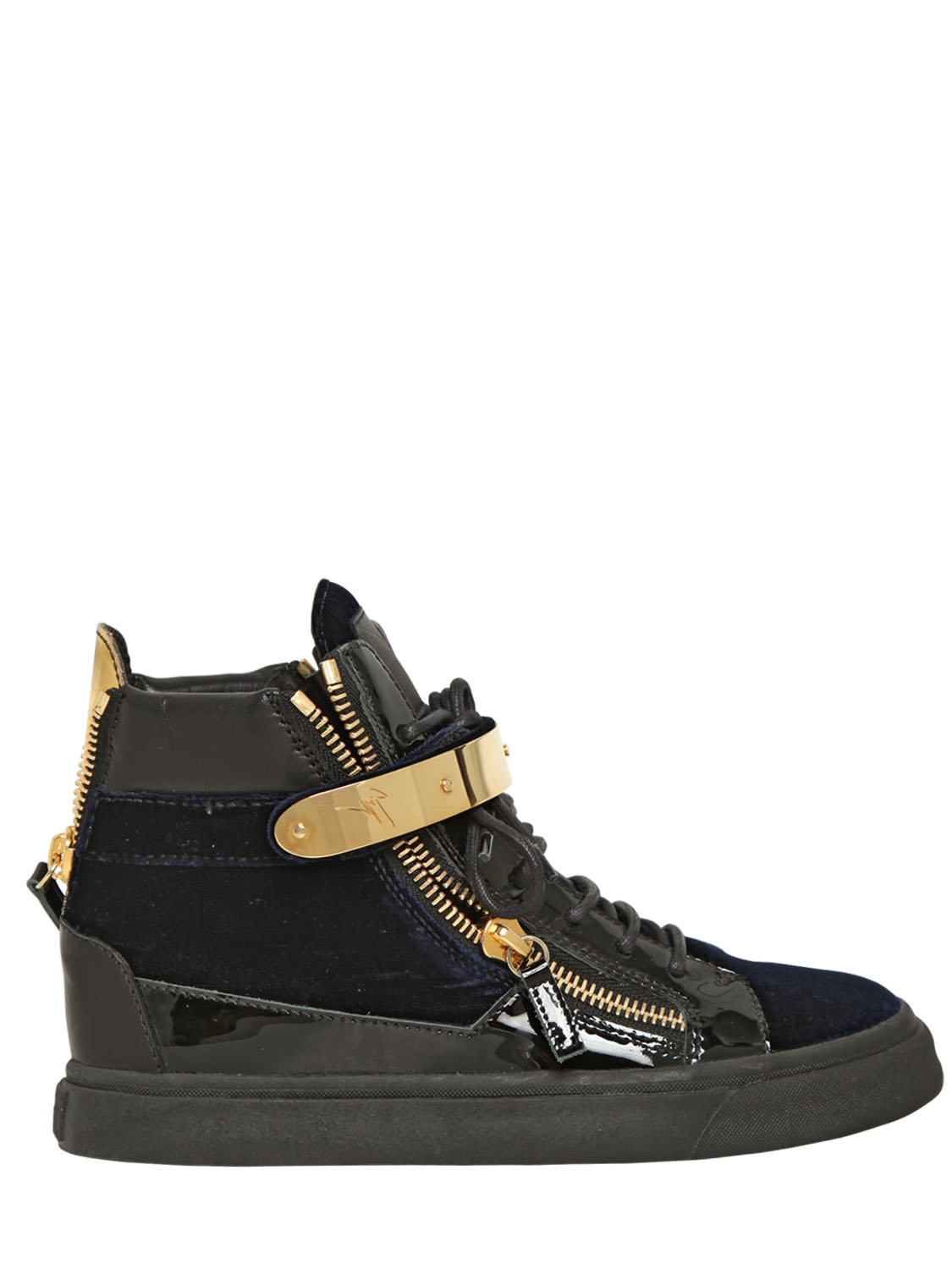 Lyst - Giuseppe Zanotti 20mm Velvet and Patent Leather Sneakers in Blue