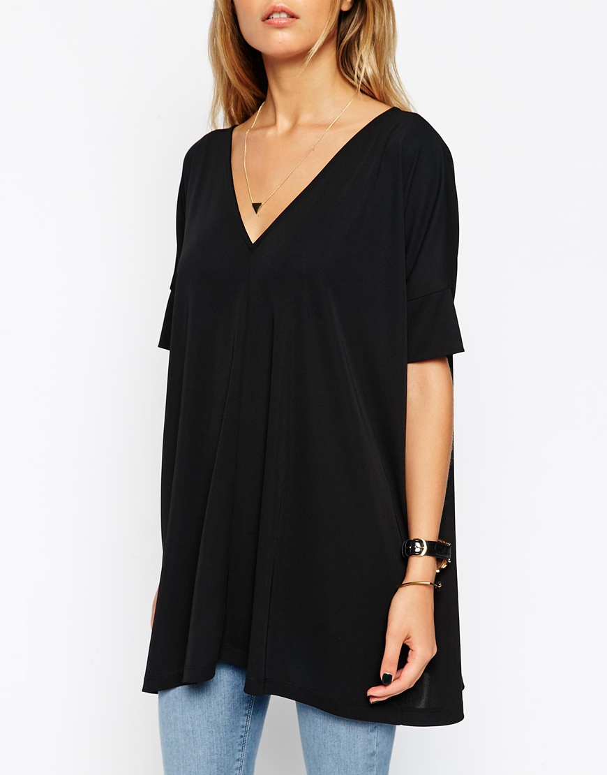 Lyst - ASOS Oversized Tunic Top In Crepe in Black