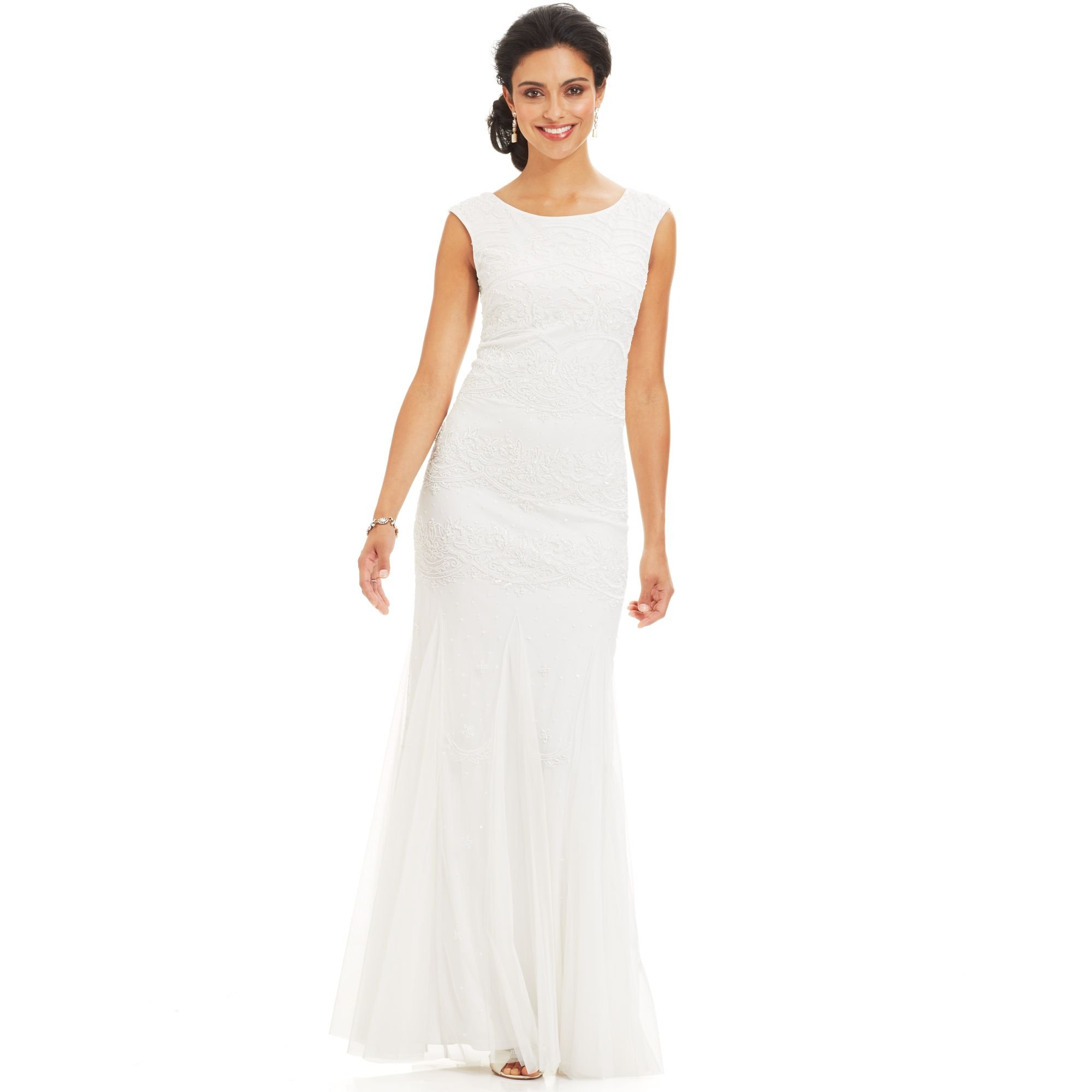 Adrianna papell Cap-sleeve Beaded Mermaid Gown in White ...