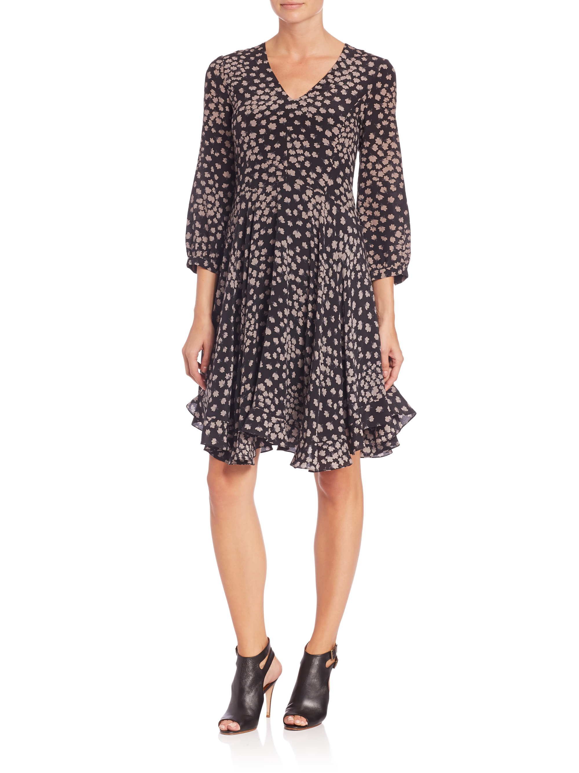 Rebecca taylor Aster FloralPrint Silk Dress in Black Lyst