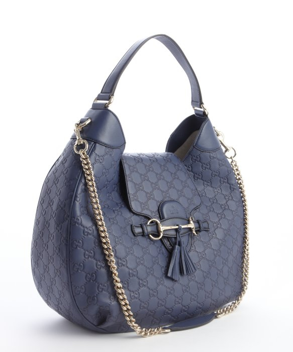 Gucci Navy Ssima Leather Emily Hobo Bag in Blue | Lyst