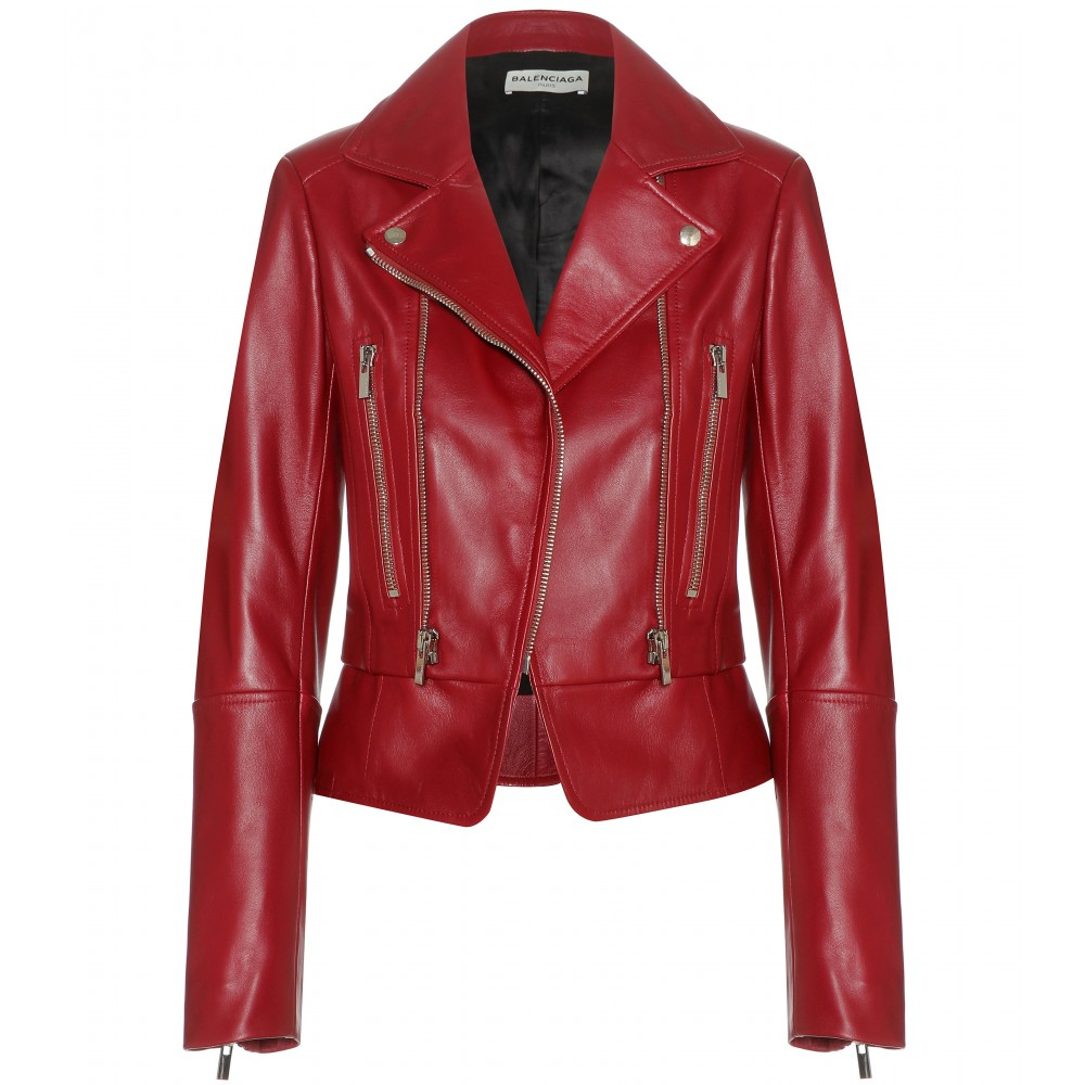 Balenciaga Leather Biker Jacket in Red | Lyst