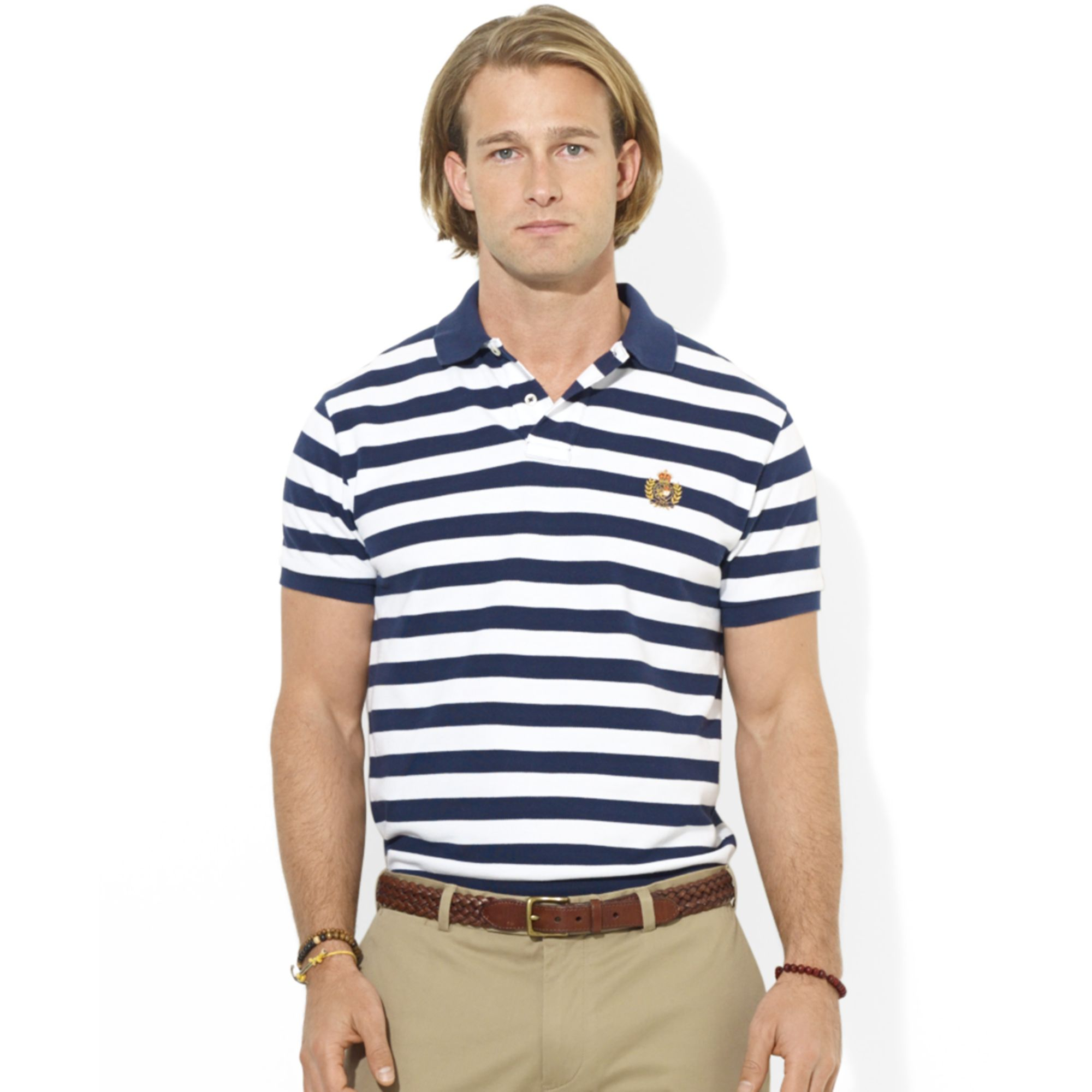Lyst - Ralph Lauren Polo Classicfit Heritage Crest Striped Mesh Polo in ...