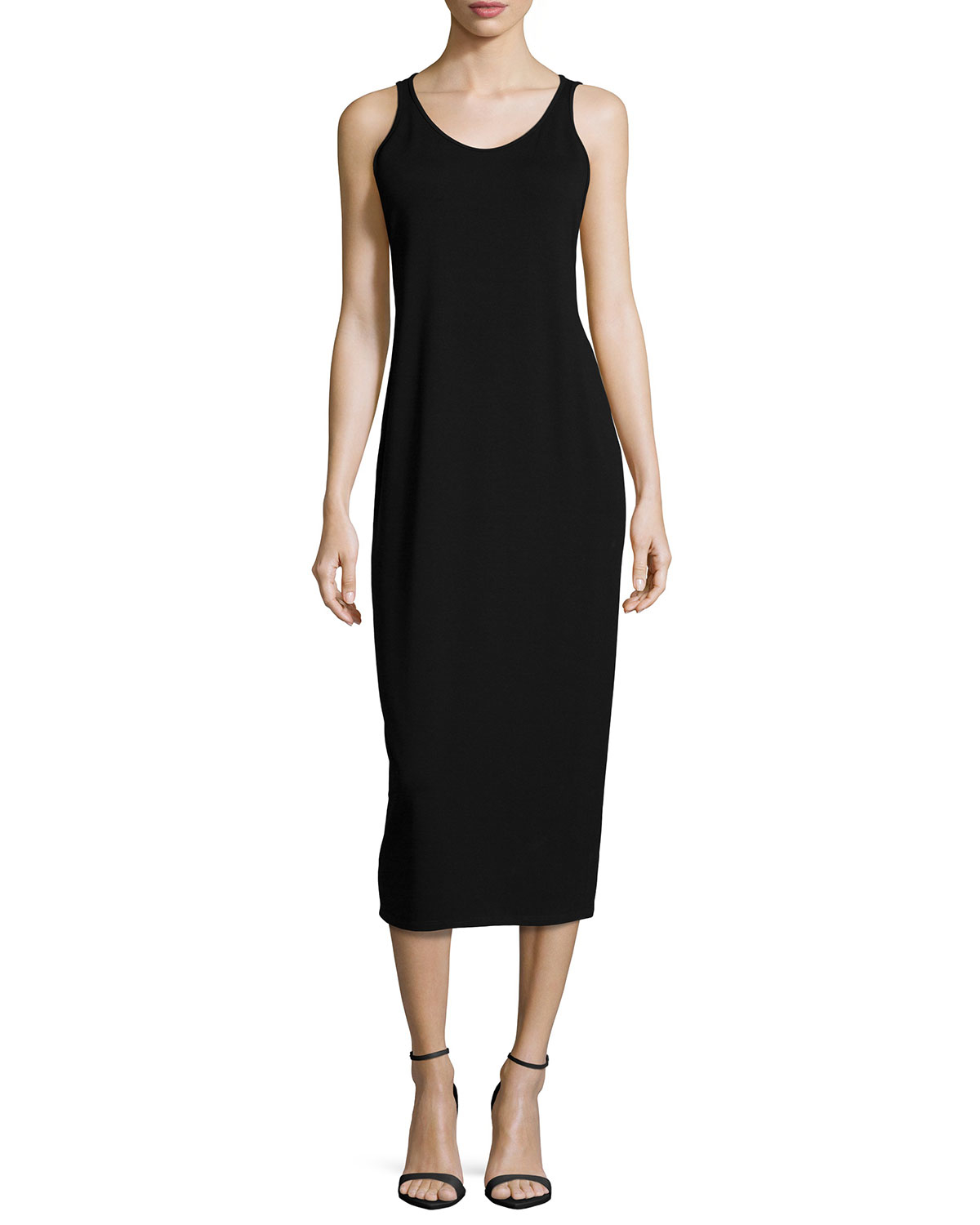 Eileen fisher Sleeveless Jersey Long Dress in Black | Lyst