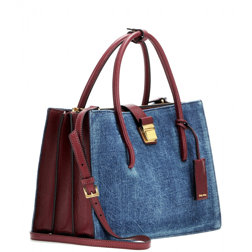 Lyst Miu Denim Tote In Blue Gallery