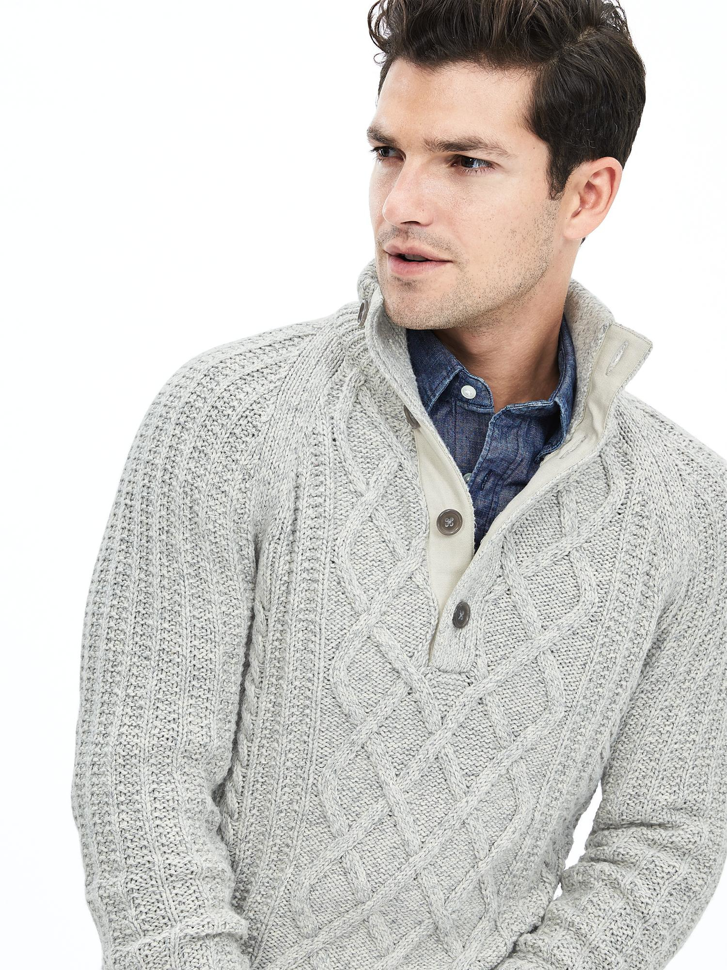 Banana Republic | Gray Mixed-knit Button-placket Pullover for Men | Lyst