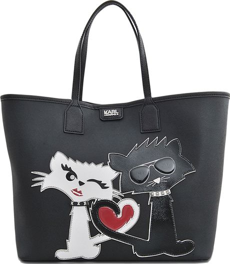 Karl Lagerfeld Choupette Love Shopper Cats Tote in Black | Lyst