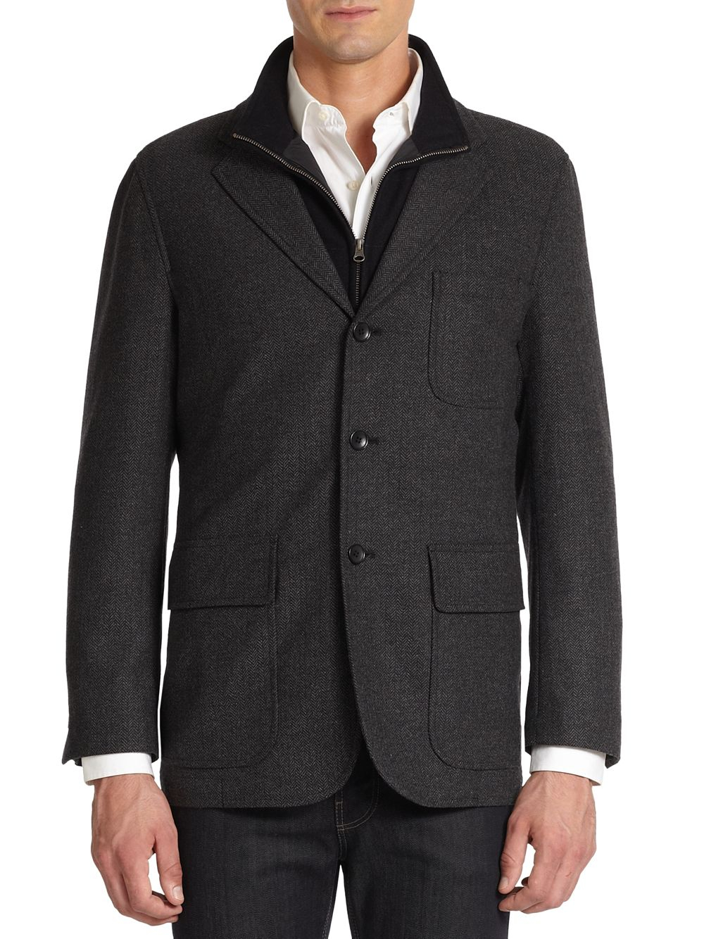 Lyst - Saks Fifth Avenue Black Label Herringbone Blazer Quilted Vest in ...