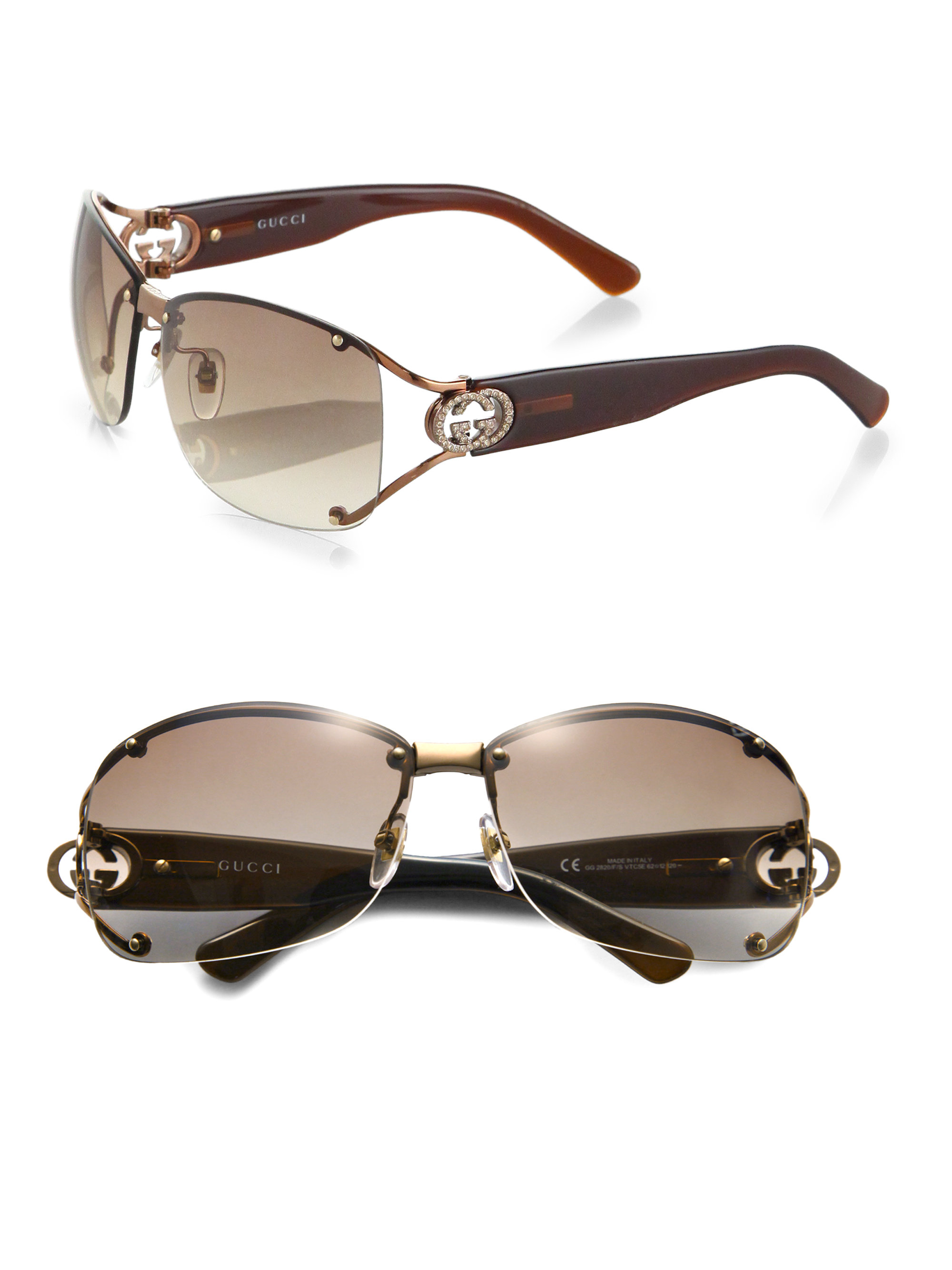 Lyst Gucci Open Temple Oval Sunglasses In Brown 