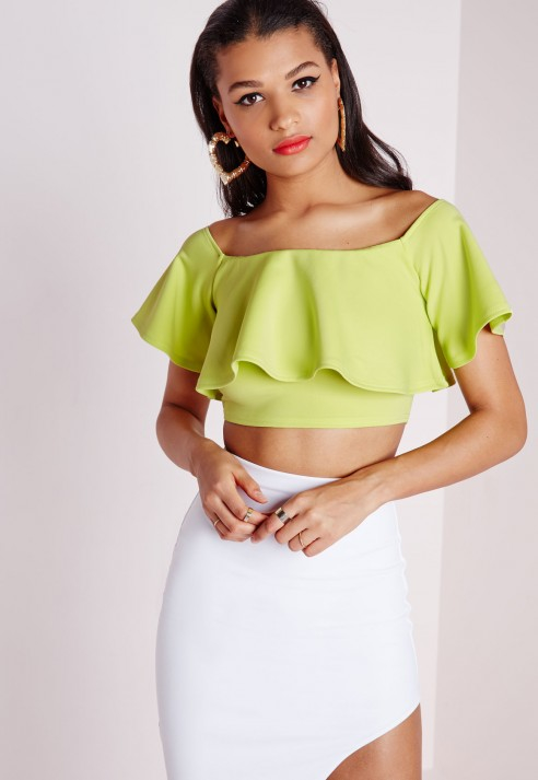 Lyst Missguided Lime Bardot Frill Crop Top In Green 