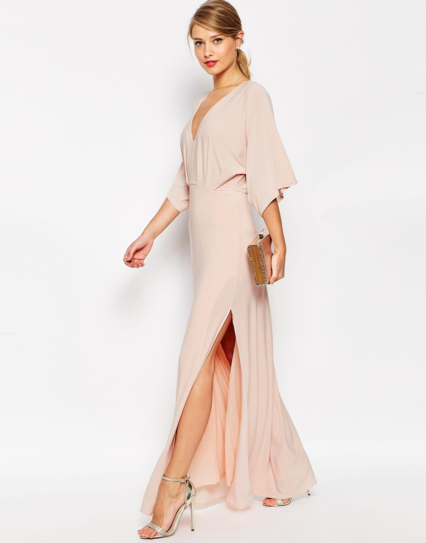 Lyst - Asos Kimono Plunge Maxi Dress in Natural