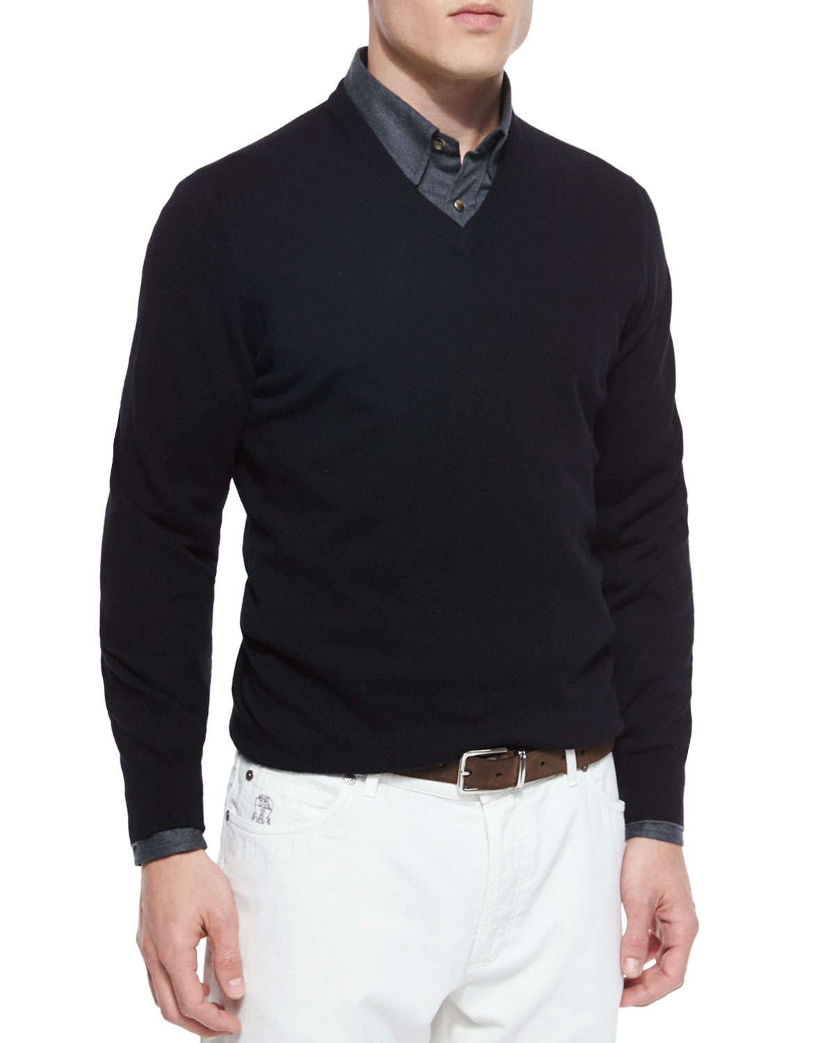 Brunello cucinelli Cashmere V-neck Sweater in Black for Men | Lyst