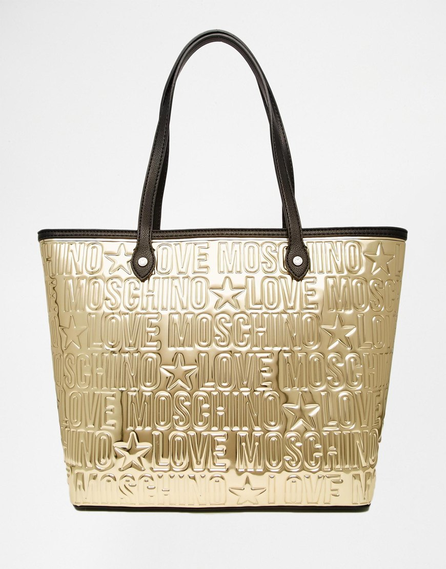 Lyst Love Moschino Embossed Metallic Gold Shopper Bag in Metallic