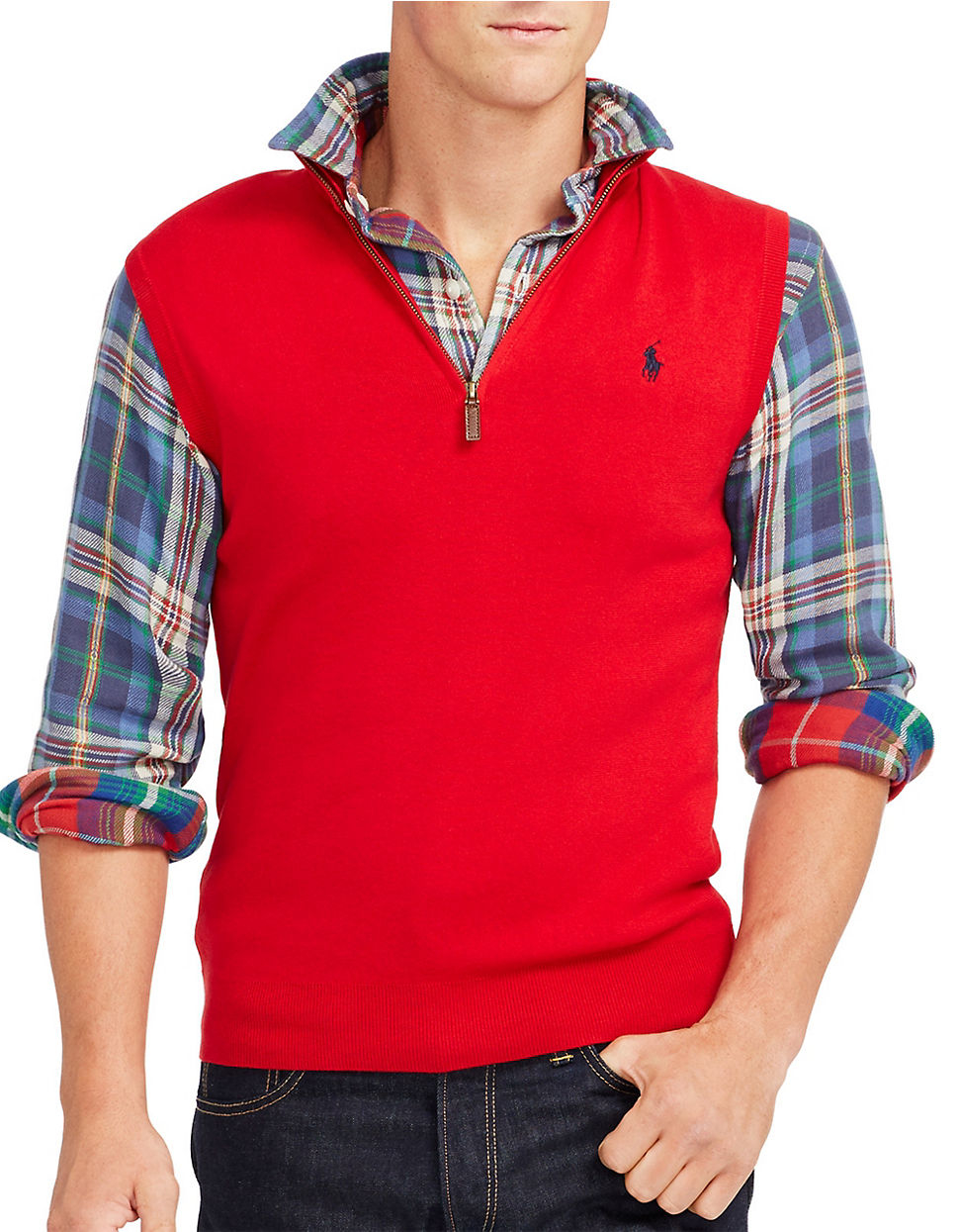 Polo ralph lauren Halfzip Supima Cotton Vest in Red for Men Save 50