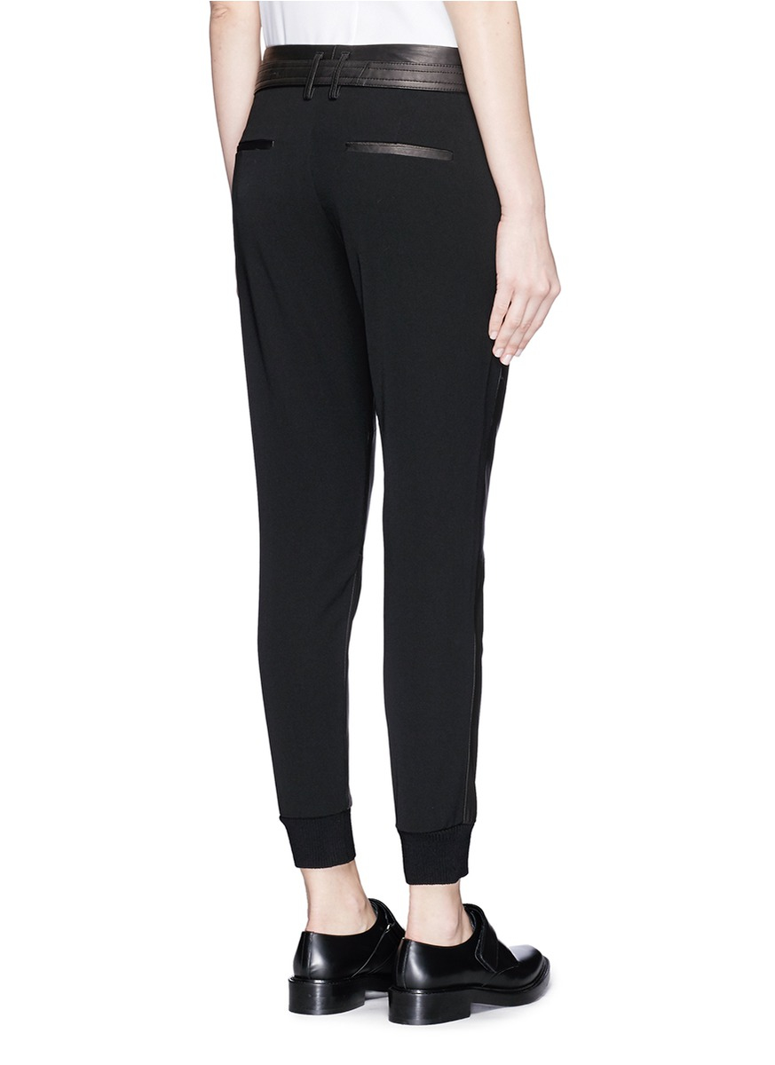 Lyst Vince Leather Front Jogging Pants In Black