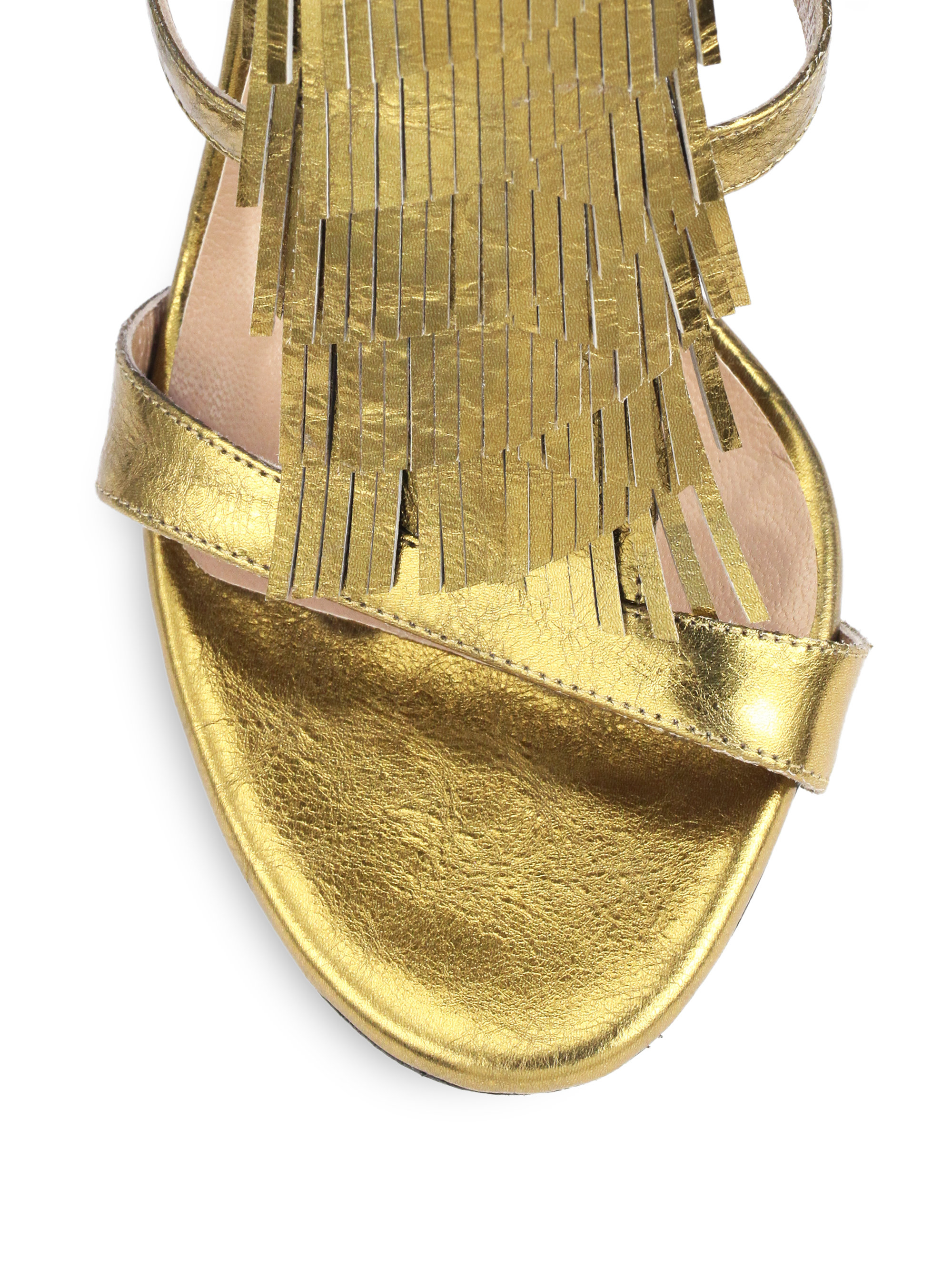 Lyst Chloé Metallic Leather Fringed Sandals in Metallic