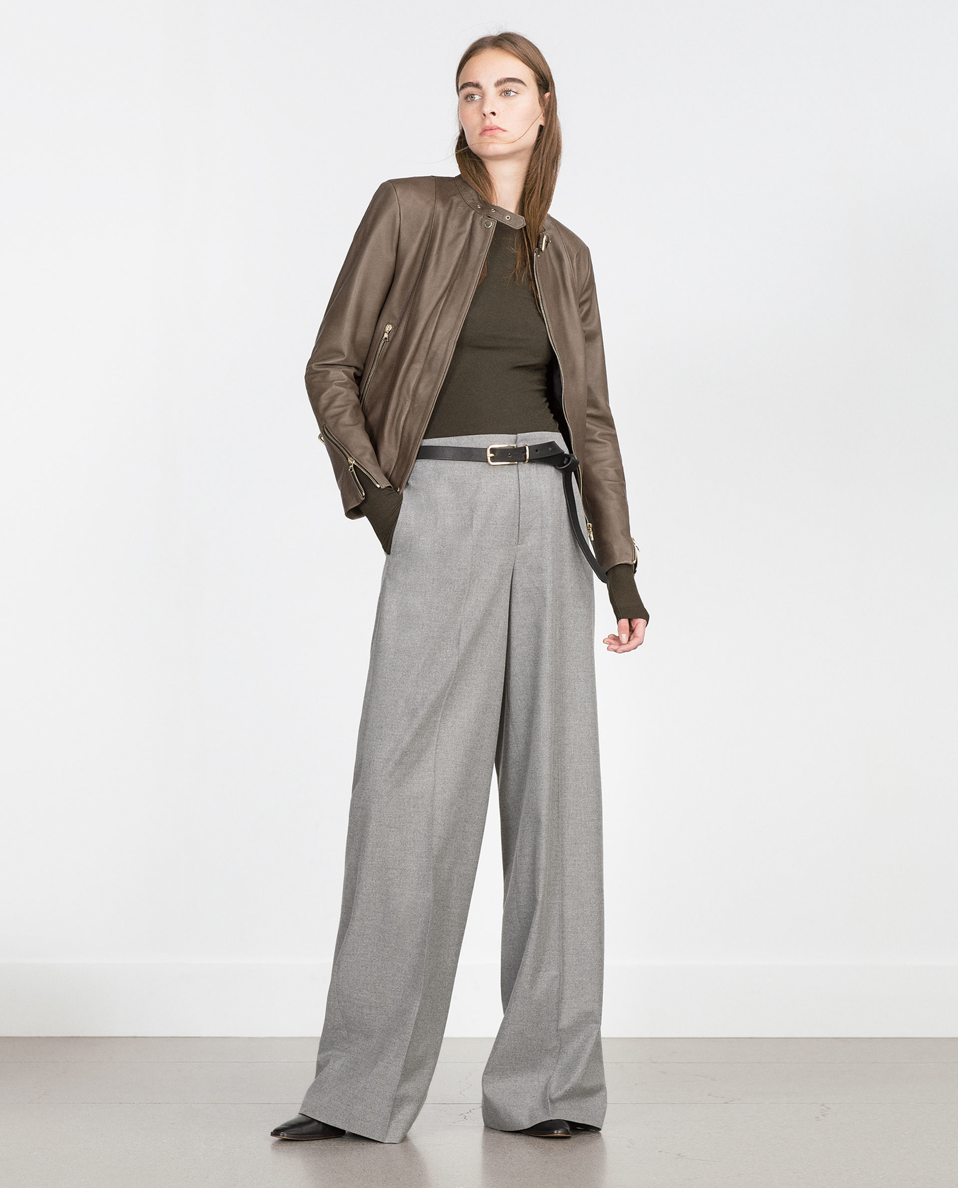 Zara Leather Jacket With Zips In Green Lyst Gallery