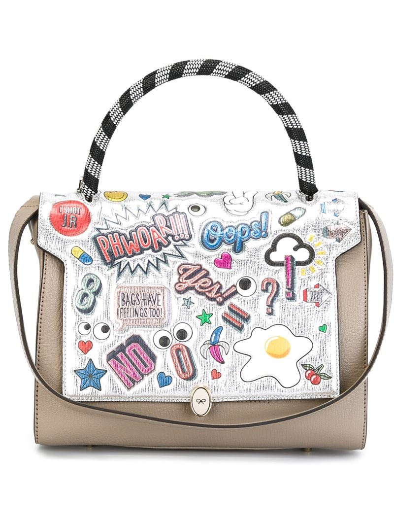 Lyst Anya Hindmarch Bathurst Printed Stickers Tote In Gray Gallery
