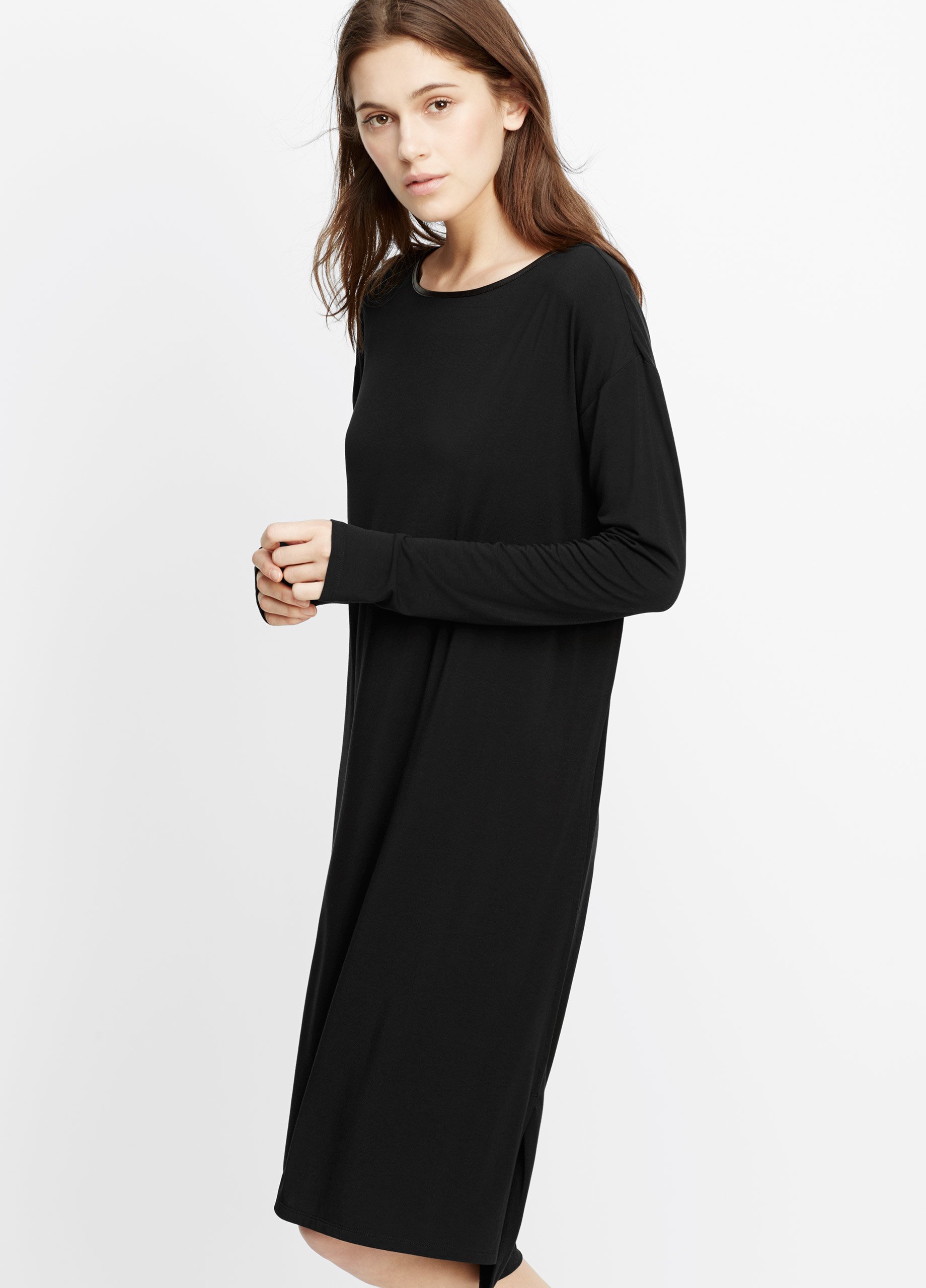 Vince Luxe Cotton Blend Long  Sleeve  T shirt  Dress  With 