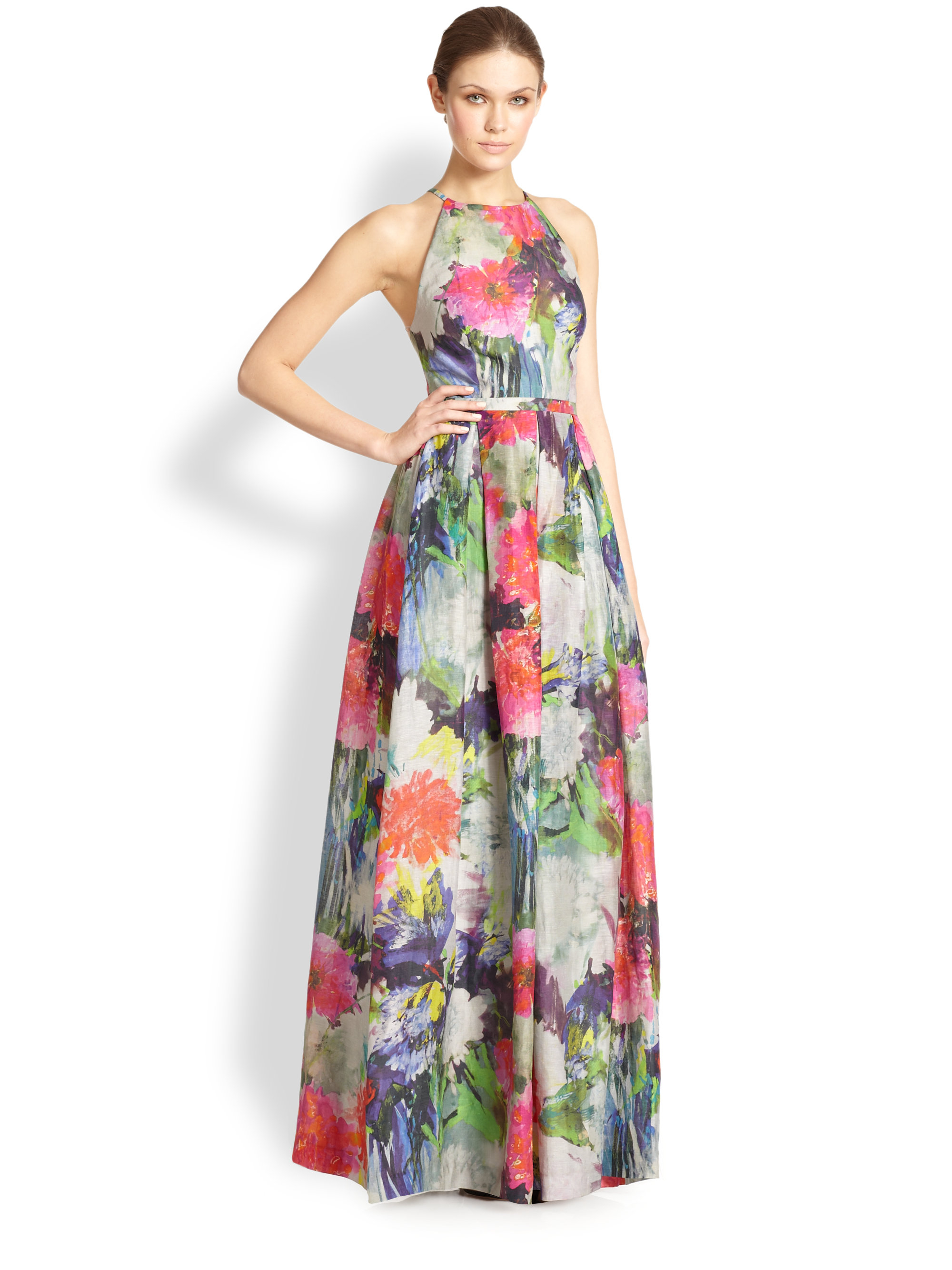 Lyst - Kay Unger Floral Halter Ball Gown
