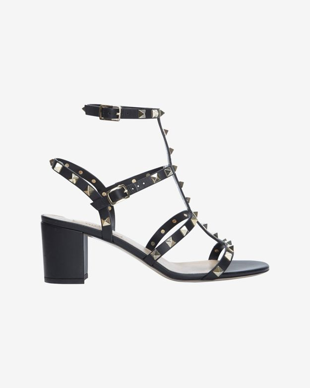 Lyst - Valentino Rockstud Gladiator Mid Chunky Heel Sandal Black in Black