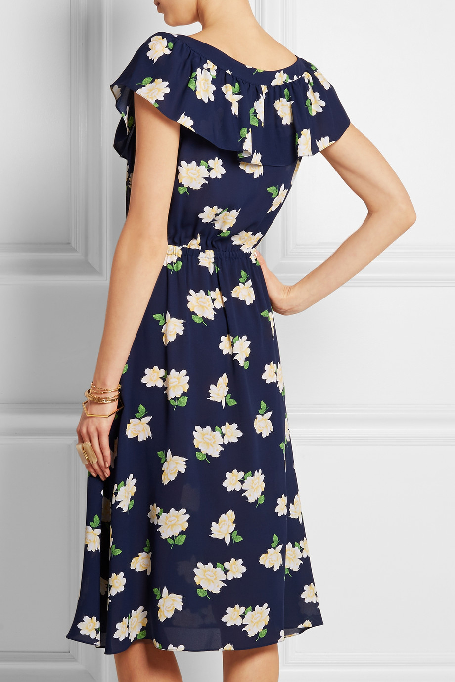 Lyst - Michael Kors Floral-Print Silk-Crepe Midi Dress in Blue