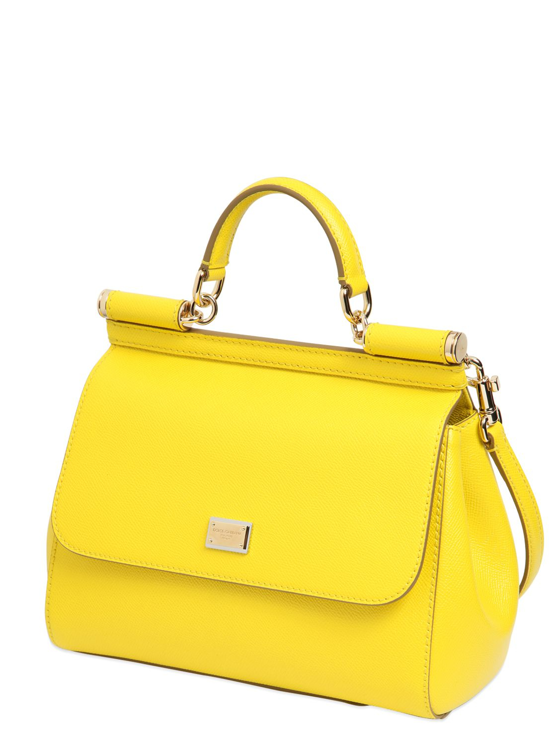 Lyst - Dolce & Gabbana Medium Sicily Dauphine Leather Bag in Yellow