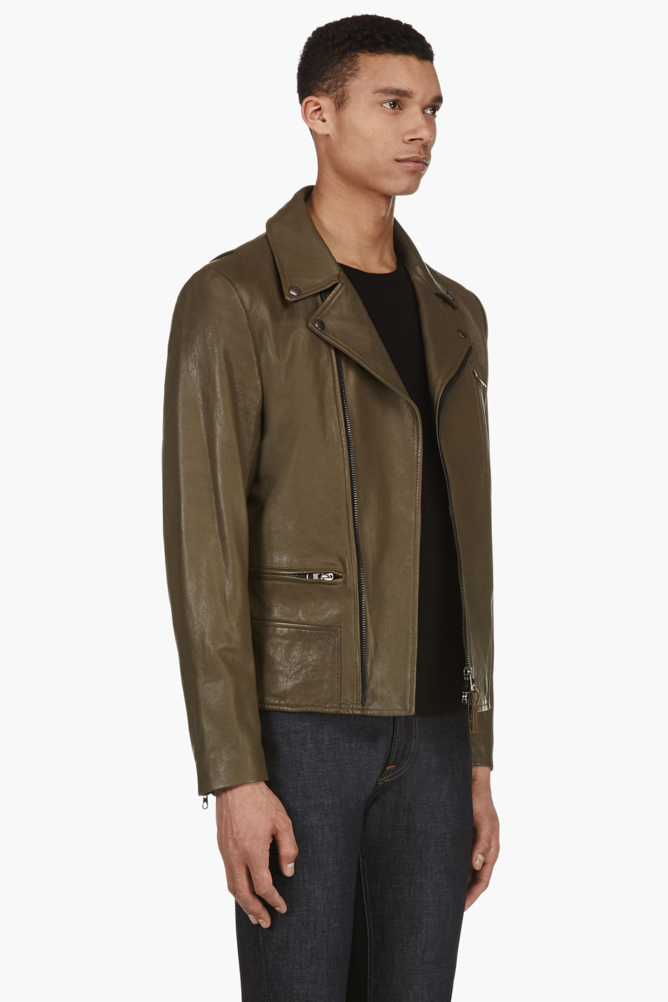 Lyst Mackage Olive Green Leather Travis L Biker Jacket In Gallery