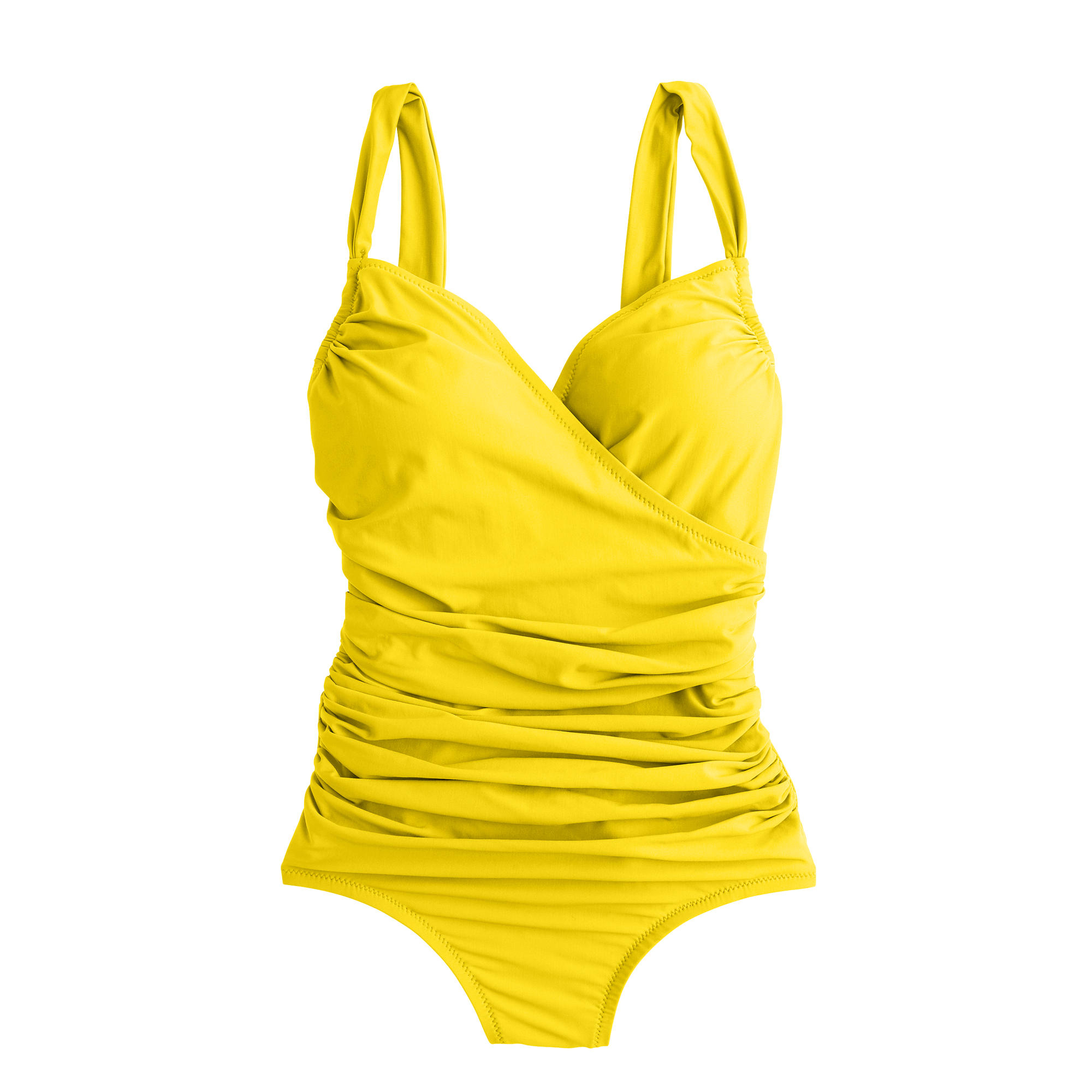 J.crew Ruched Wrap One-Piece Swimsuit in Yellow (crisp yellow) | Lyst