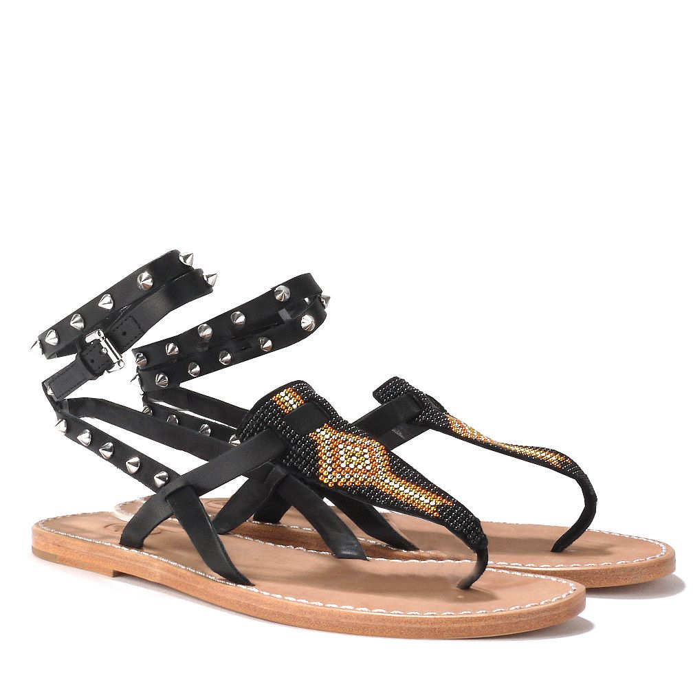 Ash Pam Leather Aztec Sandals in Black | Lyst