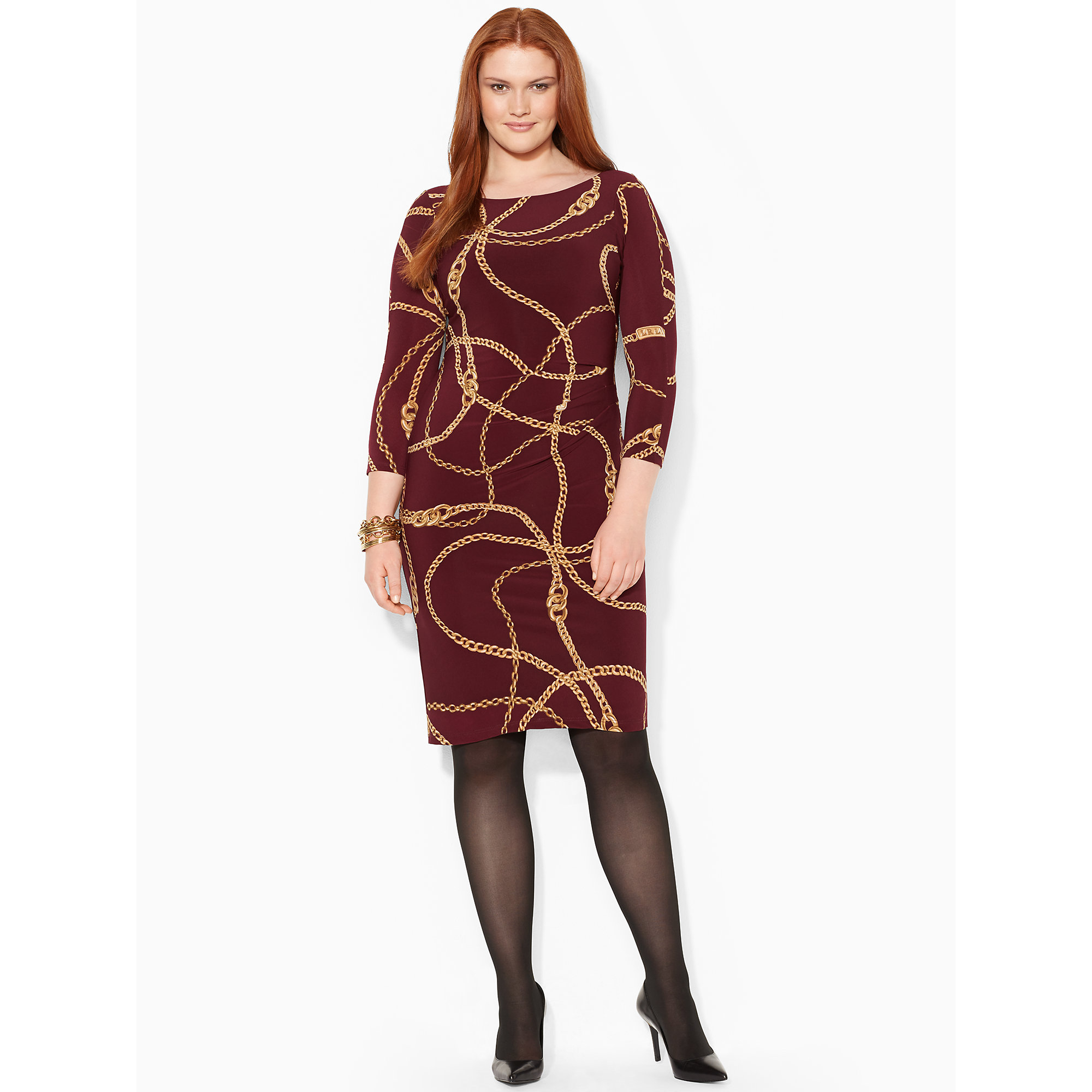  Lauren  by ralph  lauren  Chain Pattern  Jersey Dress  in Brown 