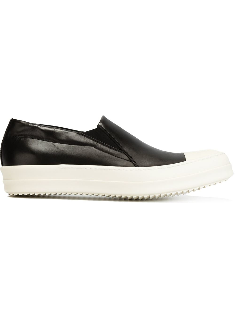 Rick owens Leather Slip-On Sneakers in Black for Men | Lyst