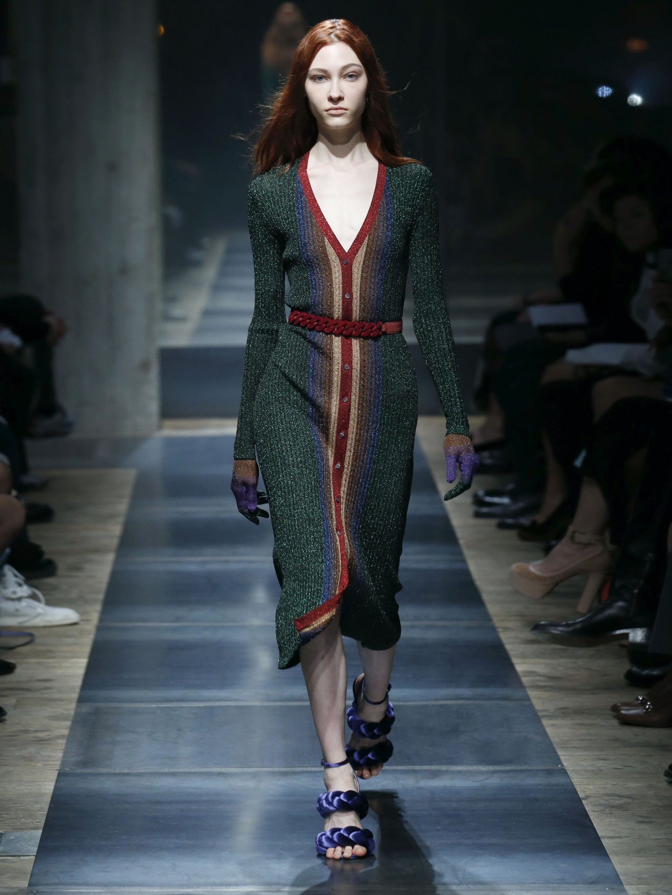 Lyst Marco De Vincenzo Striped Metallic Knit Cardigan Dress In Green Gallery