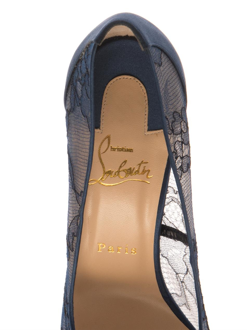Christian louboutin Follies 100mm Lace Pumps in Blue | Lyst