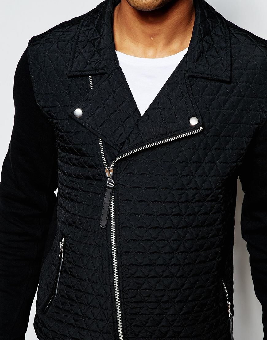 Lyst ASOS Quilted Jersey Biker Jacket In Black in Black for Men