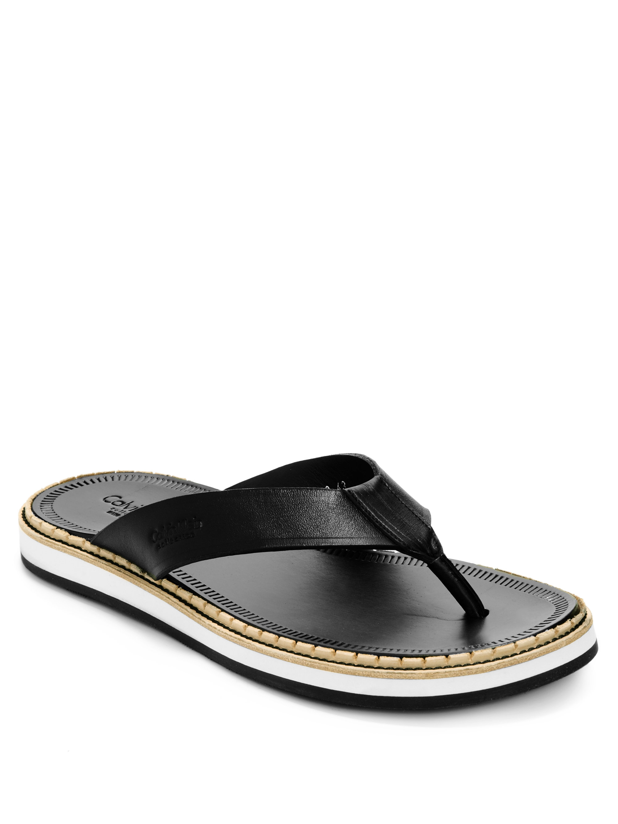 Calvin Klein Leather Thong Sandals in Black for Men | Lyst