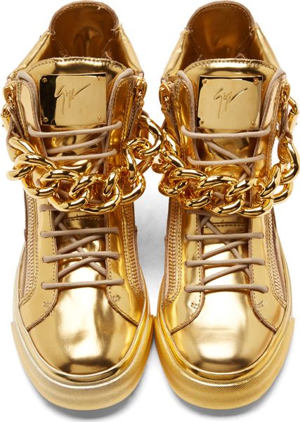 Giuseppe Zanotti | Gold Chain Trim Hi-top Sneakers for Men | Lyst