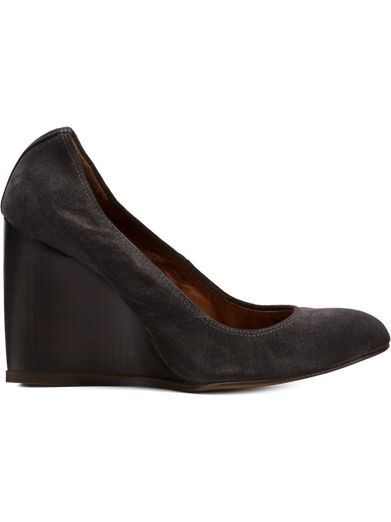 Lyst Lanvin Suede Wedge Pumps in Gray