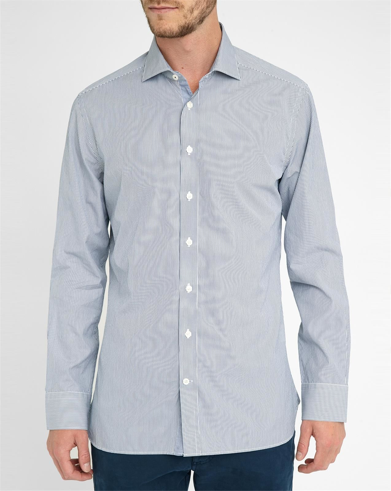 Hackett Navy Thin Stripes Cutaway Collar Shirt in Blue for Men (navy ...
