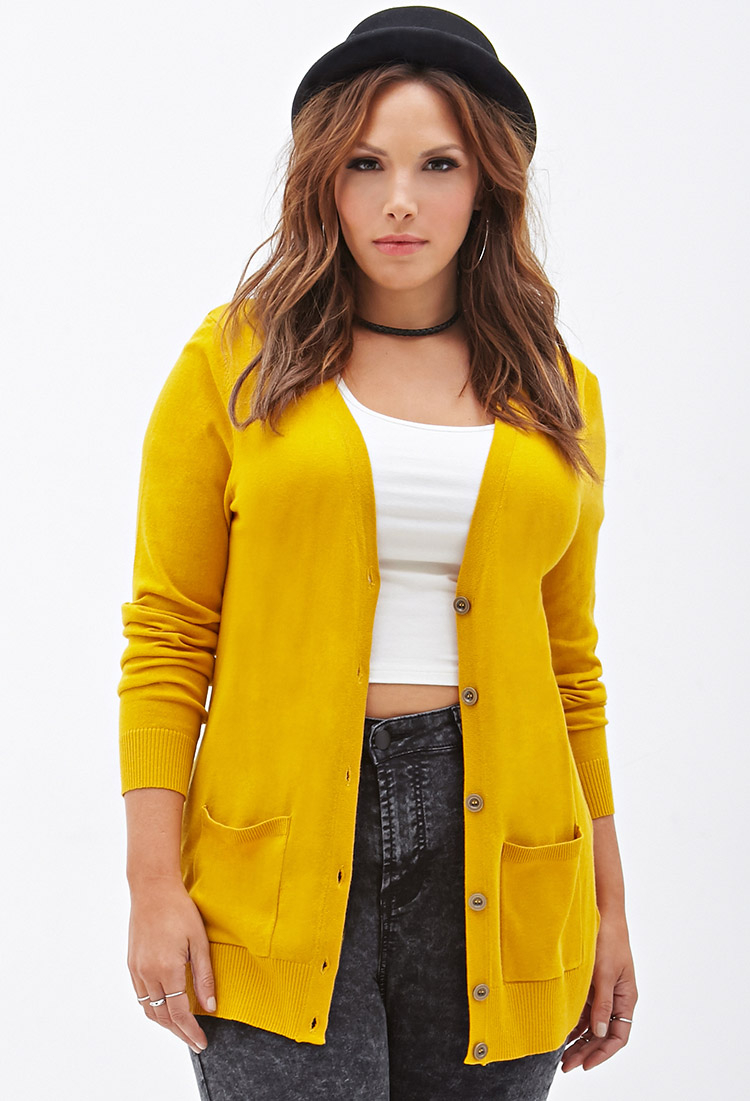 Bright yellow cardigan for women clothing plus size